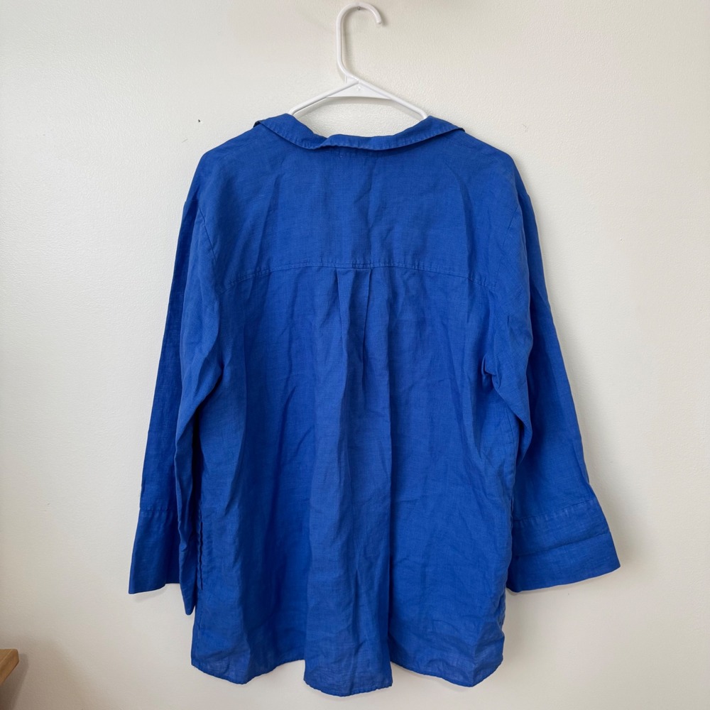 Hinson Wu Salina Blouse Lapis Linen Womens Size XL 3/4 Sleeves - Picture 2 of 8